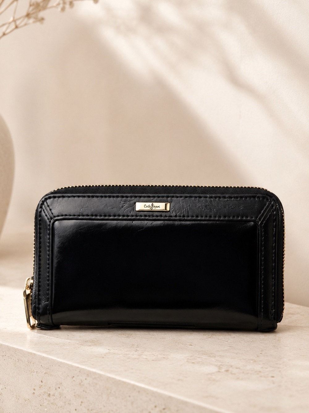 Cole Haan Black Leather Wallet Zip Around Continental Organizer